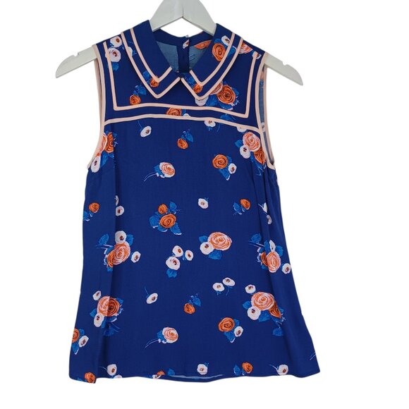 Modcloth Tops - Modcloth Top Navy Blue Pink Floral Sleeveless Collared Blouse Womens Small
